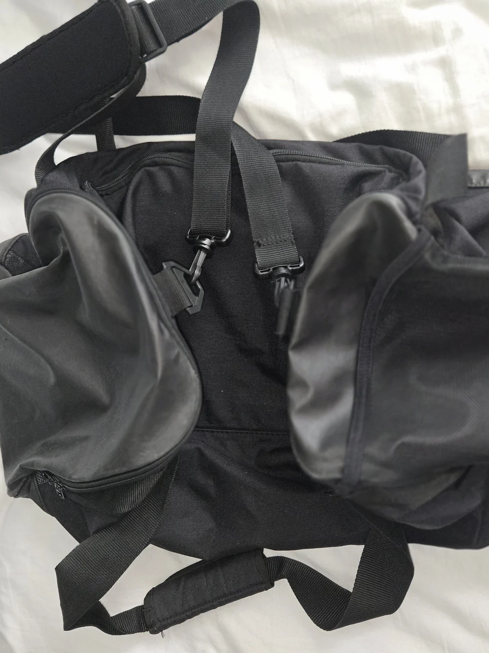 Nike Black Duffel with White Swoosh Logo
